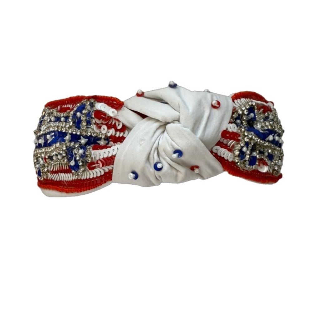 201. NEW The Patriotic Bow Sequin Crystal Headband - Picture 2 of 2